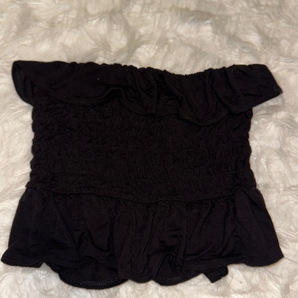 Candie’s Smocked Frilly Ruffle Black Tube Top